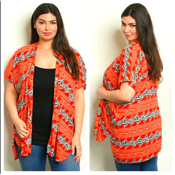 Chris & Carol kimono orange animal print 1X - Picture 1 of 5